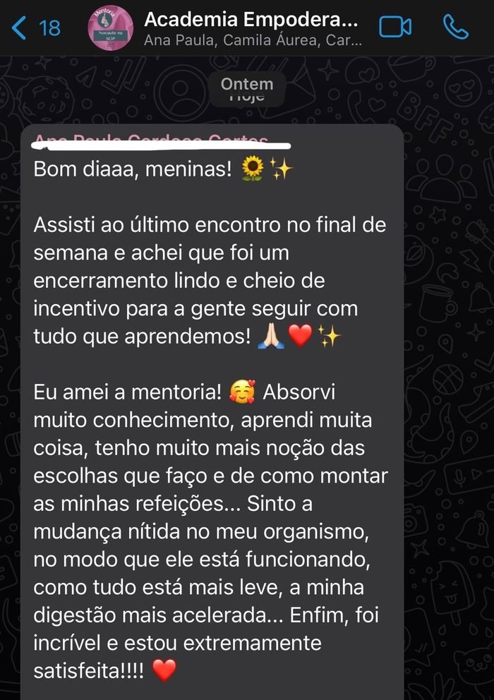 Mensagem de aluna do BOX SOS SOP