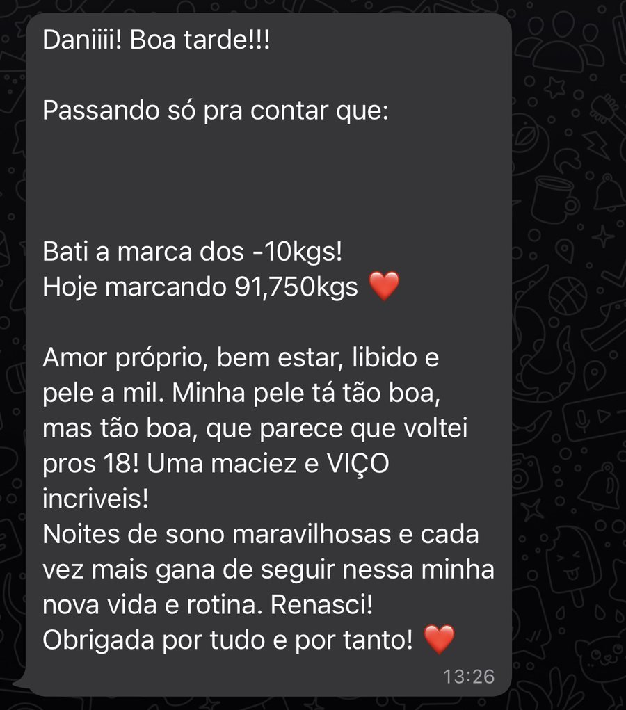 Mensagem de paciente que perdeu dez quilos