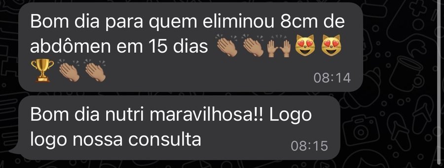 Mensagem sobre oito centímetros de abdômen em quinze dias