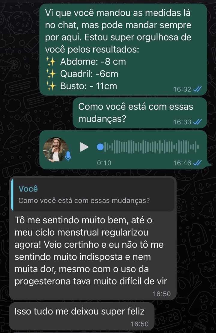 Mensagem de paciente com a redução de medidas