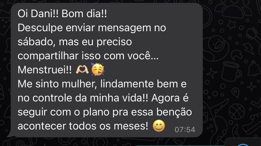 Mensagem de paciente que voltou a menstruar